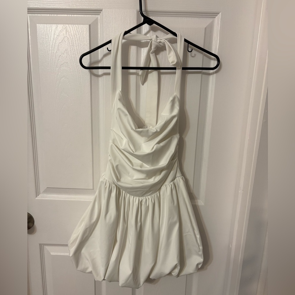 Amazon White Halter Bubble Mini Dress